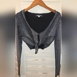 Urban Outfitters Black Silver Glitter Tie Up! Sexy Eyelet Opening And Lined.